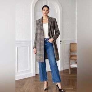 Antonio Melani Plaid Wool Blend Coat | Tailored Two-Button Long | Size 8